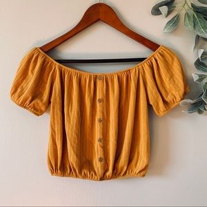 Forever 21 Off the Shoulder Mustard Crop Top